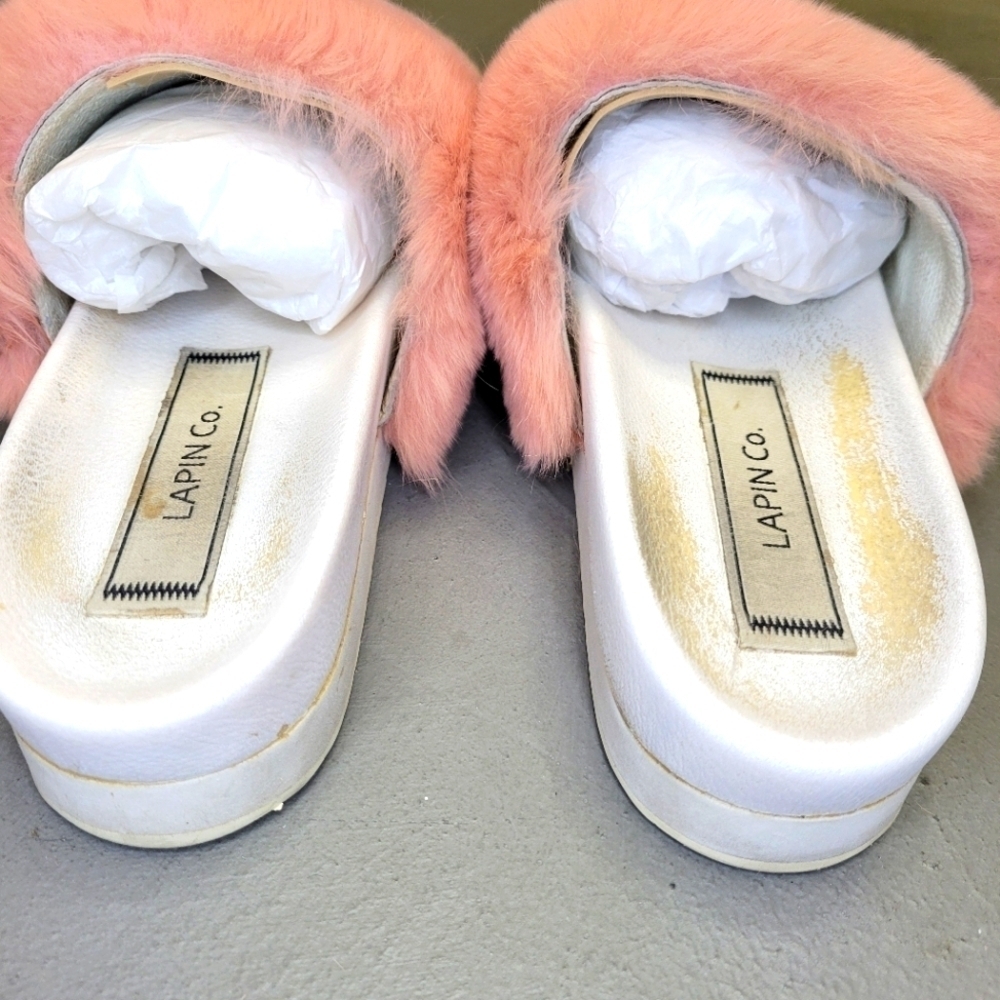 [EUC] Pink Fluffy Faux Fur Slides Slippers Platform Sandals Size 6.5 - Picture 7 of 12
